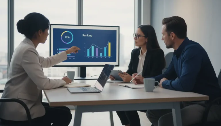 Profissionais de marketing e e-commerce em reunião estratégica